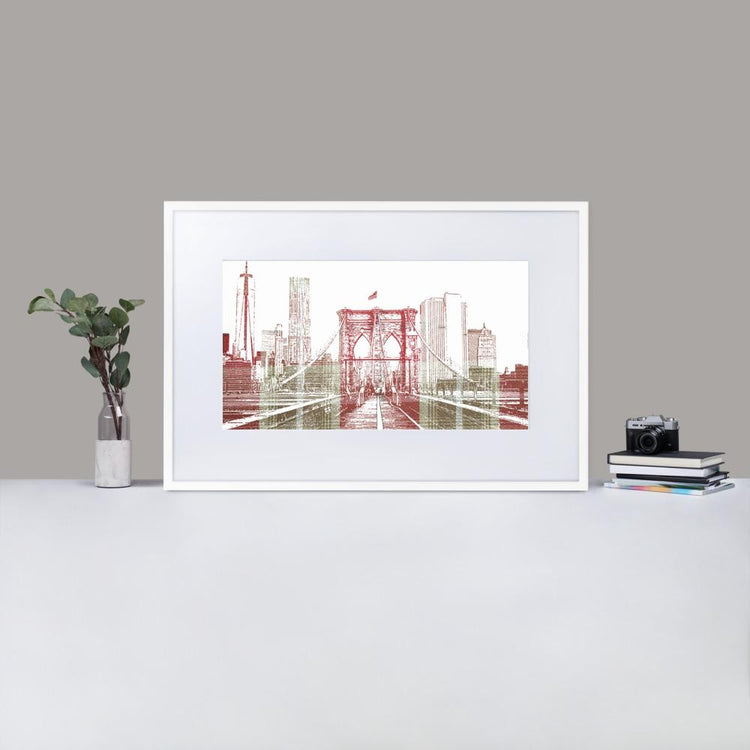 Brooklyn Bridge - Framed Print with Mat - Balmoral Check - GeorgeKenny Design