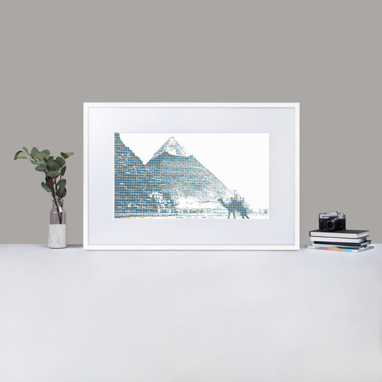 Pyramids of Egypt - Framed Print with Mat - Gingham Blue - GeorgeKenny Design