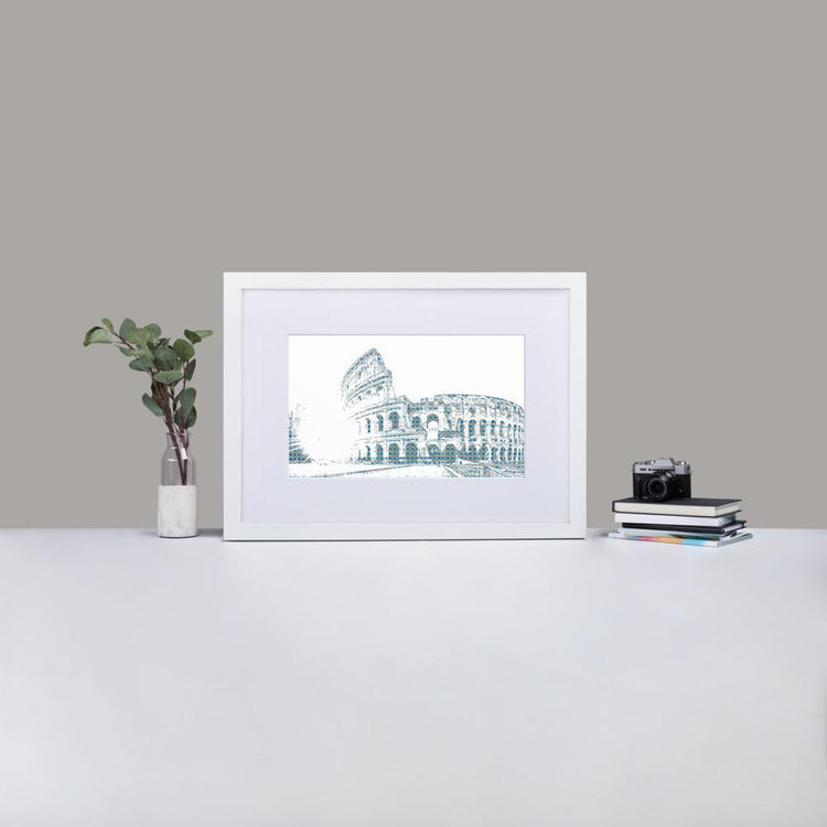 The Colosseum-Rome - Framed Print with Mat - Gingham Blue - GeorgeKenny Design